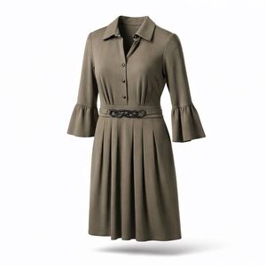 Classy Joseph Ribkoff Military Green Dress with 3/4 length Flared Sleeves